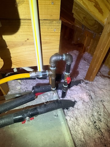 Gas line by Livas Contracting Services, Katy TX: Black iron, valves and CSST in the attic